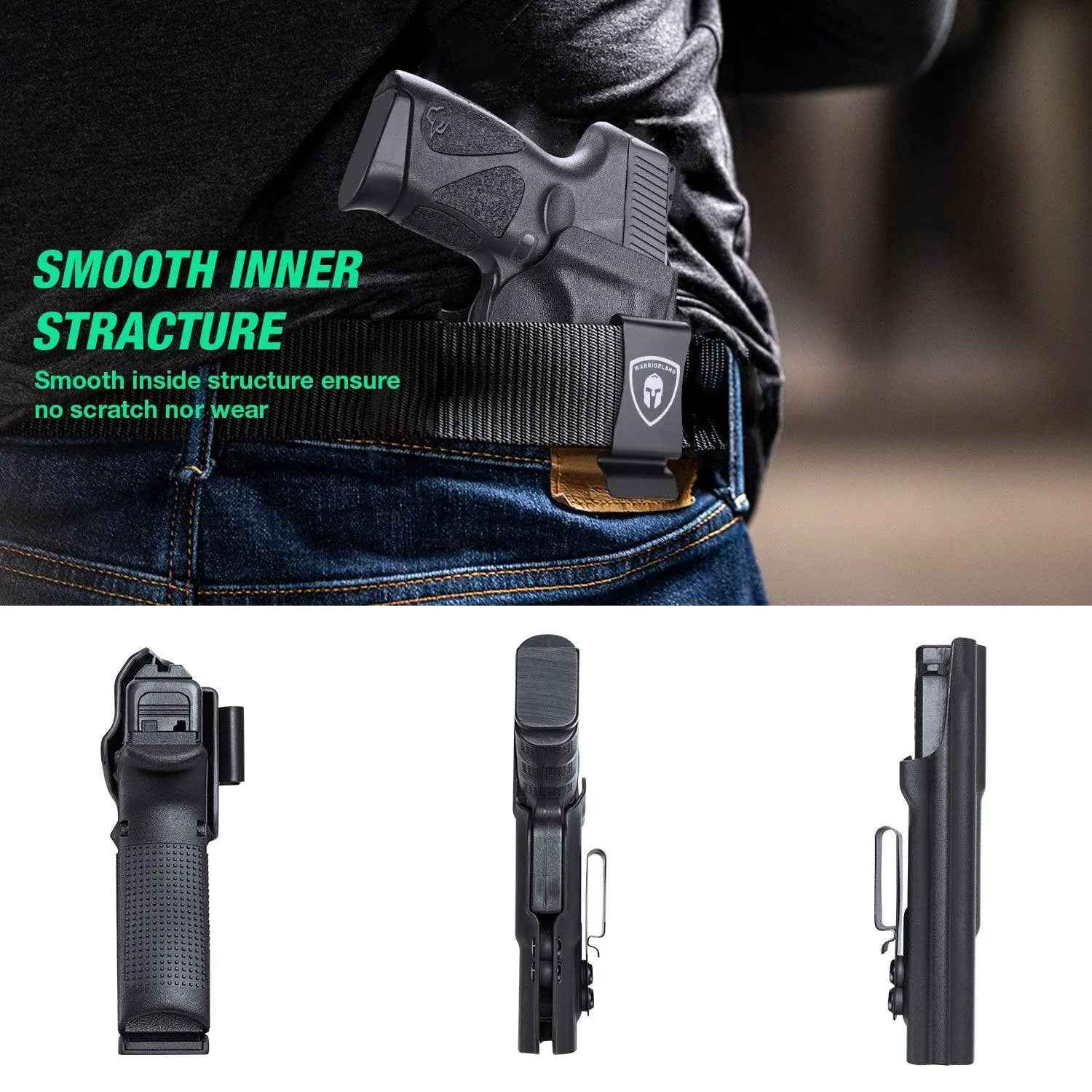 IWB Glock Holster for 17 19 23 26 32 Gen 4 5 19X 44 45 with Adjustable Ride Height and Metal Belt Clip | WARRIORLAND