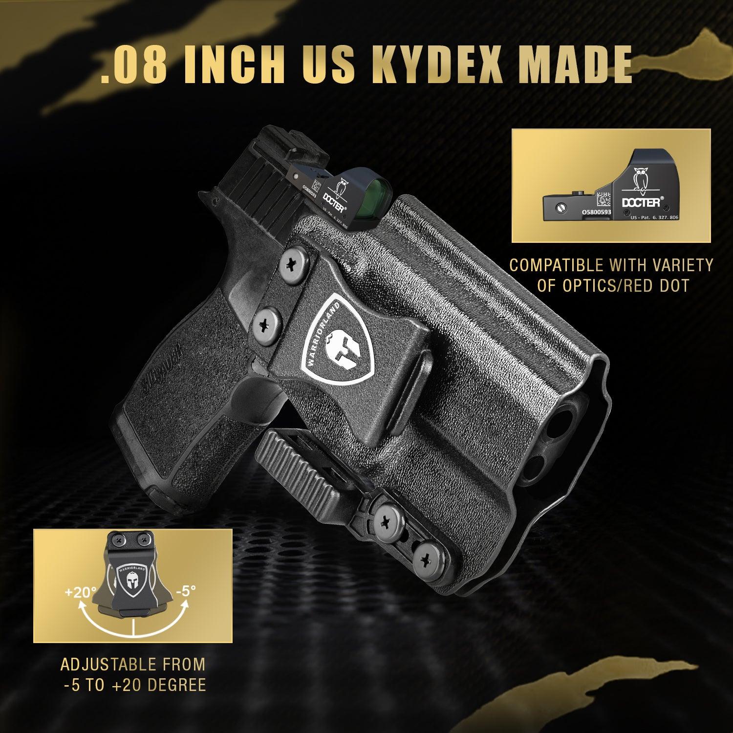 Sig P365 IWB Kydex Holster with Claw Attachment and Optic Cut: Sig Sauer P365 P365 XL P365 SAS P365X P365.380 ACP P365 ROSE.380 ACP, Inside Waistband Appendix Carry P365 Holster, Adj. Cant & Retention, Right Hand|WARRIORLAND - WARRIORLAND