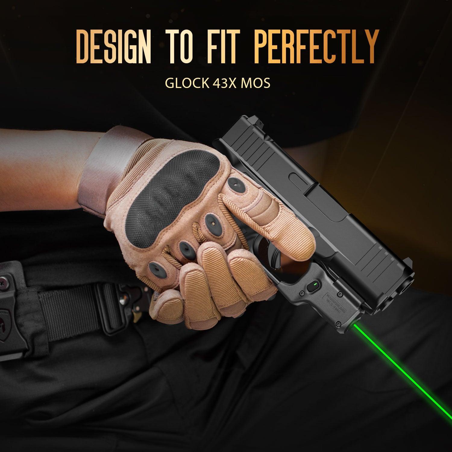 Green Laser Sight Designed to Fit Glock 43X MOS with Holster Combo, Green Beam Sight with Power Indicator, Custom-Made IWB Kydex Right Hand Holster, WLS-100G w/ G43X MOS Holster|WARRIORLAND - WARRIORLAND