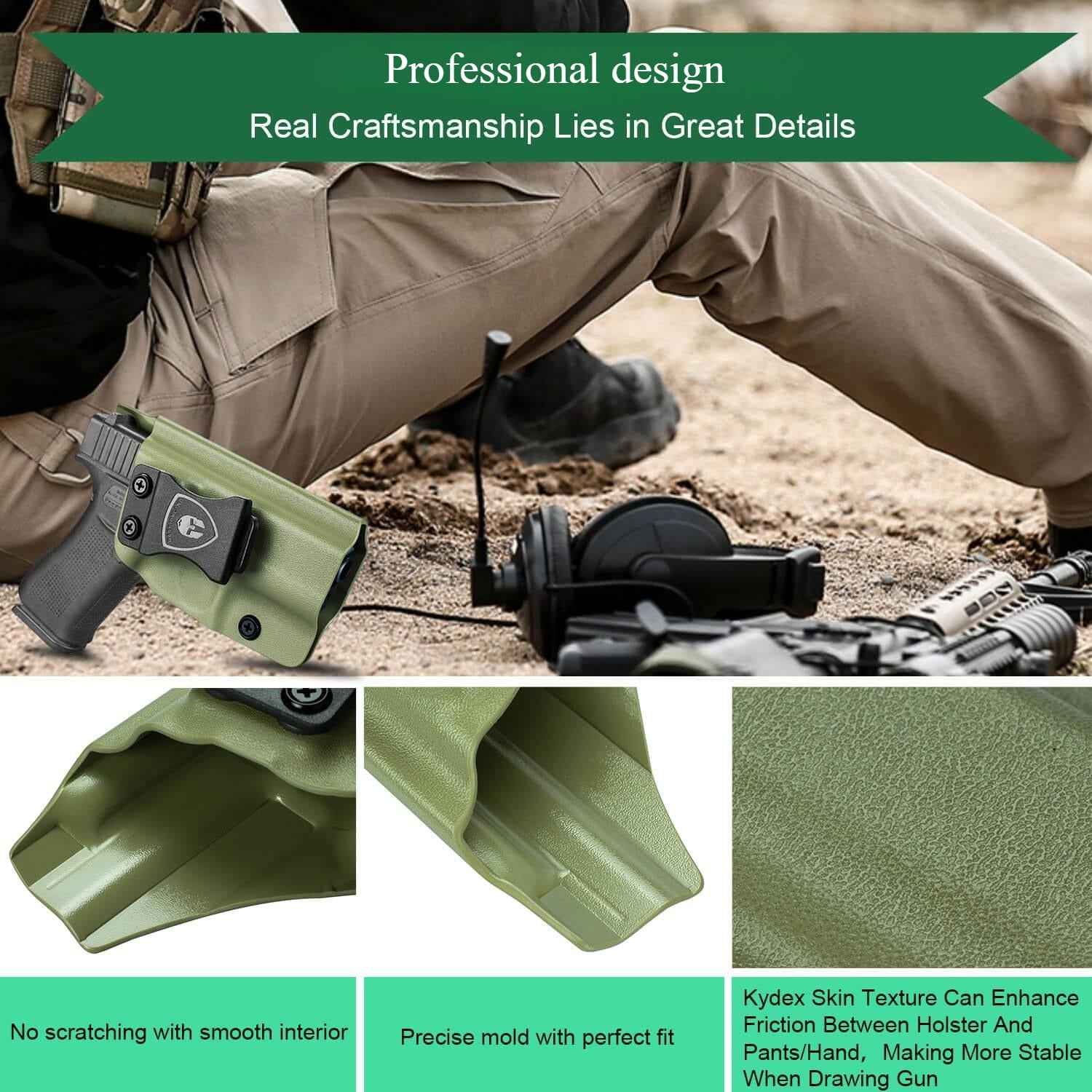 Kydex IWB Holster Glock 43 43X Army Green Concealed Carry Right/ Left Handed | WARRIORLAND