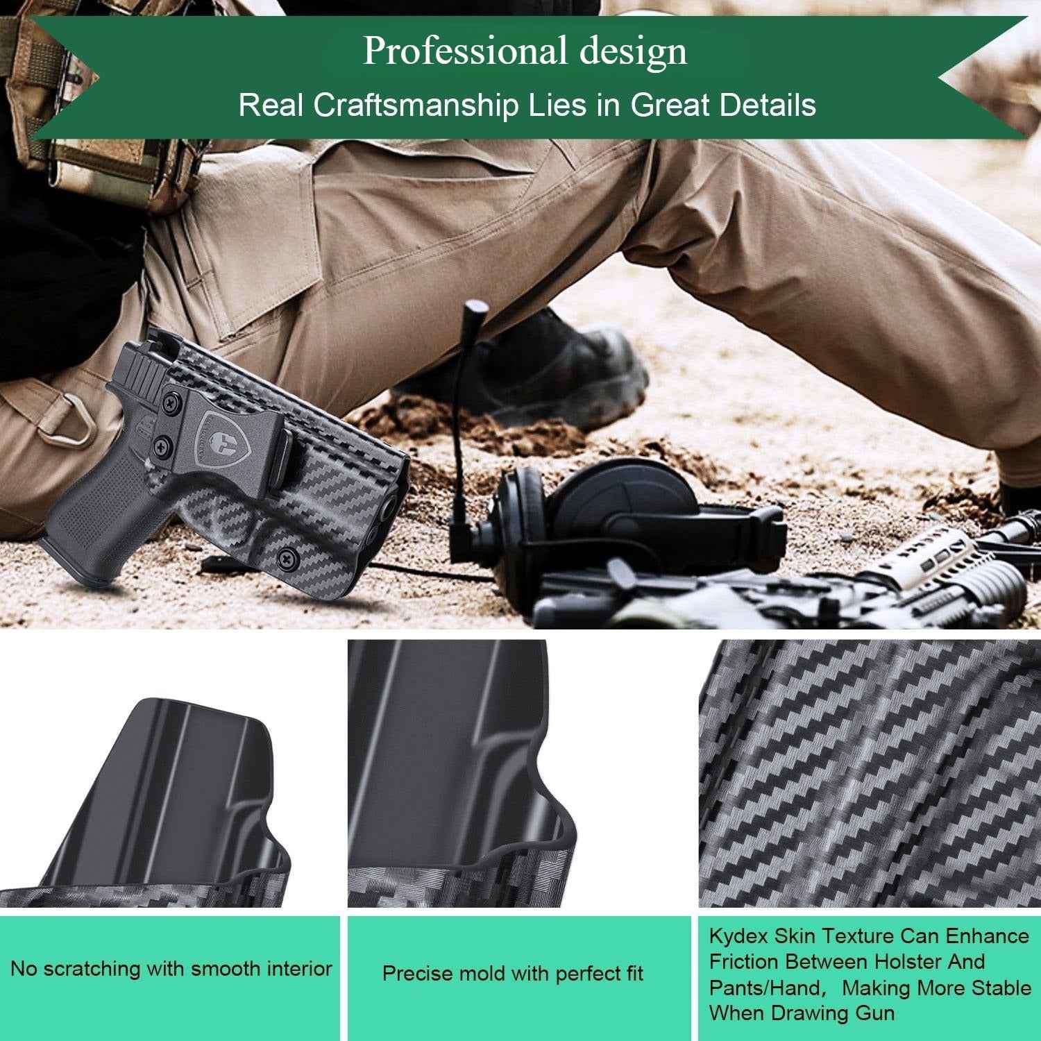 IWB Holster for Glock 43 43x - Carbon Fiber Kydex | WARRIORLAND