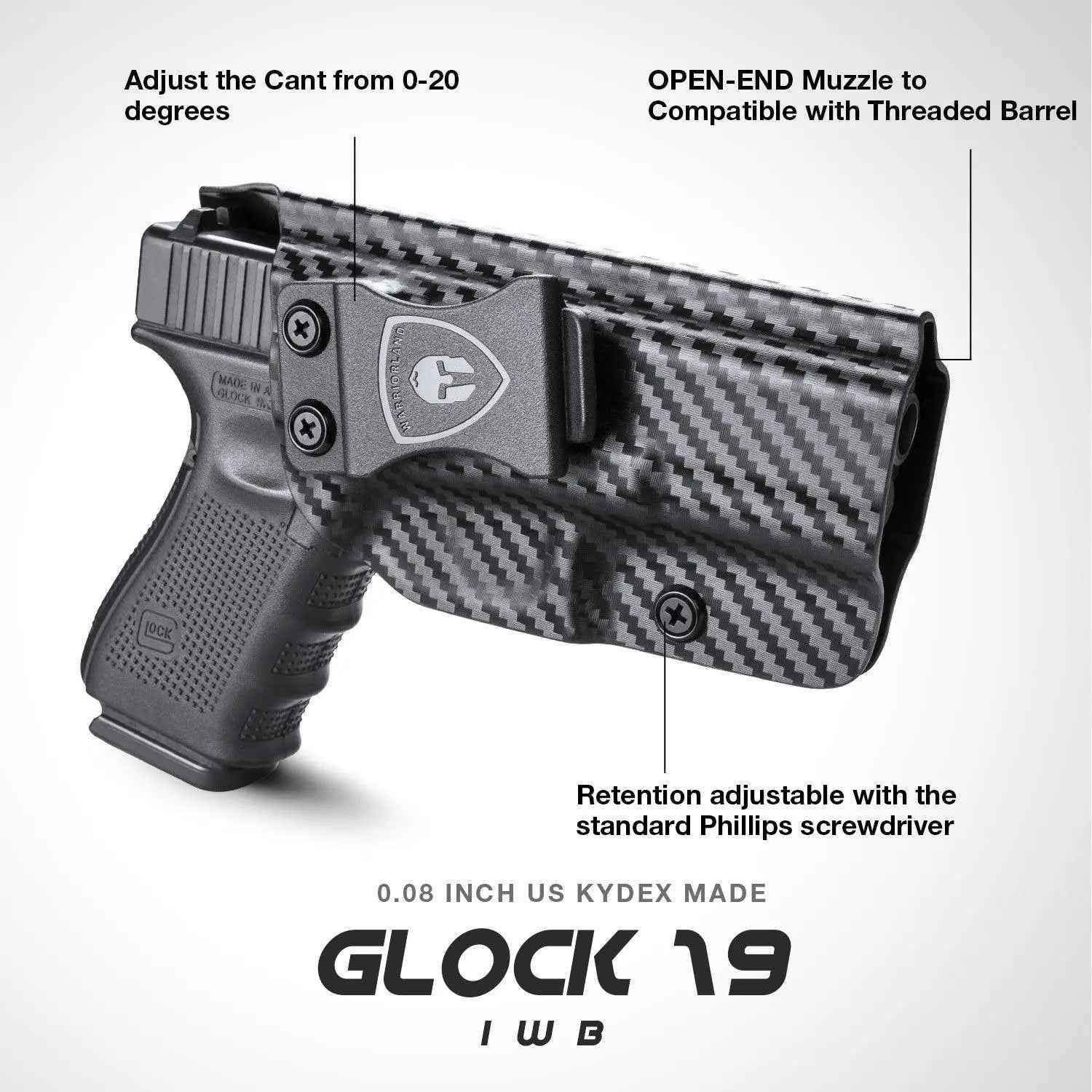 Glock Inside Waistband Holster for Gen 4 5 19X 44 45 - WARRIORLAND Carbon Fiber Kydex IWB Holster