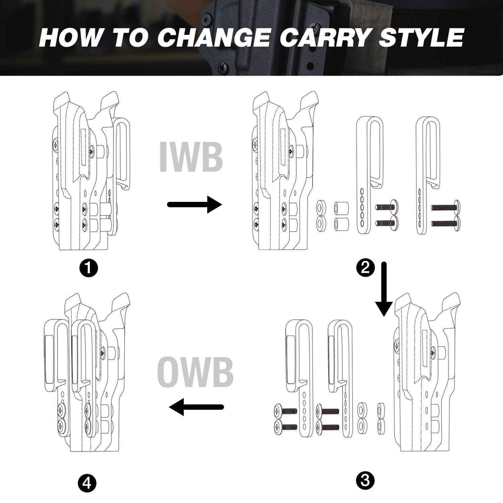 Glock 17 Gen 3-5 & Glock 22/31 Gen 3-4 IWB & OWB Convertible Holster Holsters, Optic Ready, Adj Ride Height,Right Hand | Warriorland