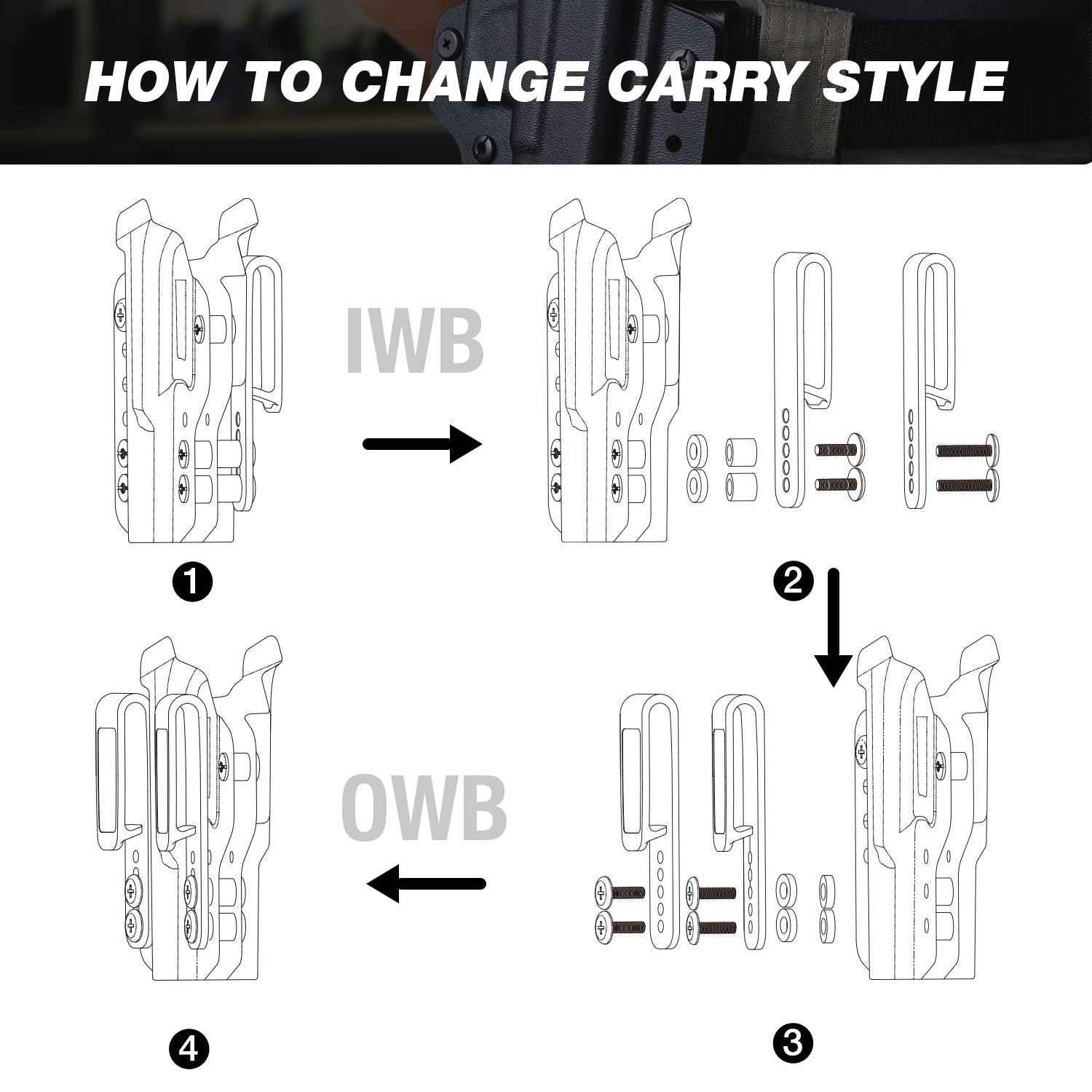 Glock 17 Gen 3-5 & Glock 22/31 Gen 3-4 IWB & OWB Convertible Holster Holsters, Optic Ready, Adj Ride Height,Right Hand | Warriorland