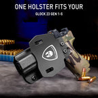 G23 Holster OWB Kydex Holster Optics Cut Fit G23 Gen 1-5 Pistol, Outside Waistband Open Carry G23 Gen 5 Holster with 1.75 Inch Paddle, Adj. Retention, Right Hand/Left Hand|WARRIORLAND - WARRIORLAND
