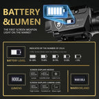 WARRIORLAND MA1 800 Lumens Tactical Gun Light: Green Laser & White LED Combo | Built-in Status Screen | 3 Working Modes | Universal Rail Mount for 100+ Full-Size & Compact Pistols | Magnetic USB Rechargeable