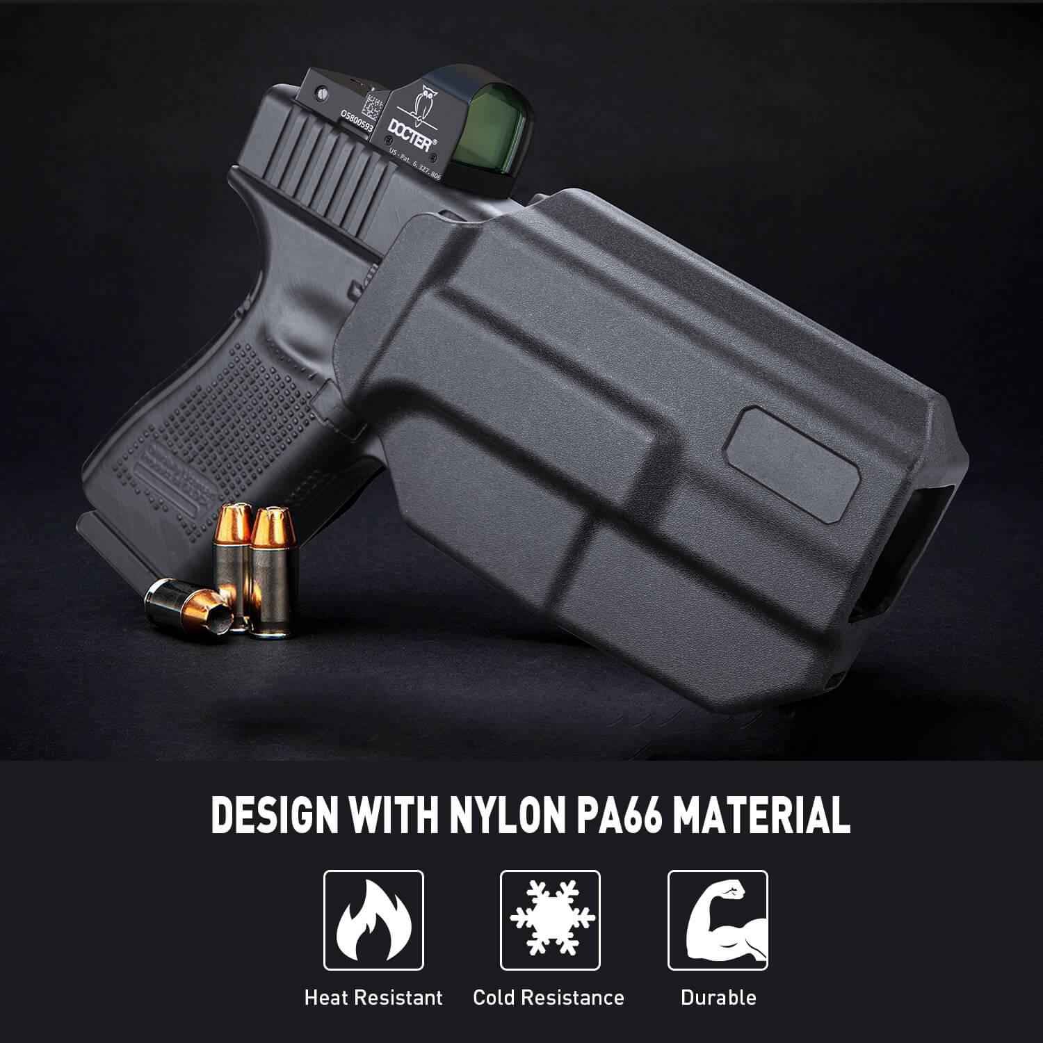 Level II Retention Thumb Release OWB Holster Glock 19/23/32/44 (Gen3-5), G19X/45 Polymer Holster with Red Dot Optics Cut