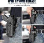 WARRIORLAND OWB Kydex Holster light bearing holster for Glock 17/19 Gen 3-5 - Thumb Release - Level II Retention - MB1/MB2/MB3 Compatible - Right Hand - WARRIORLAND