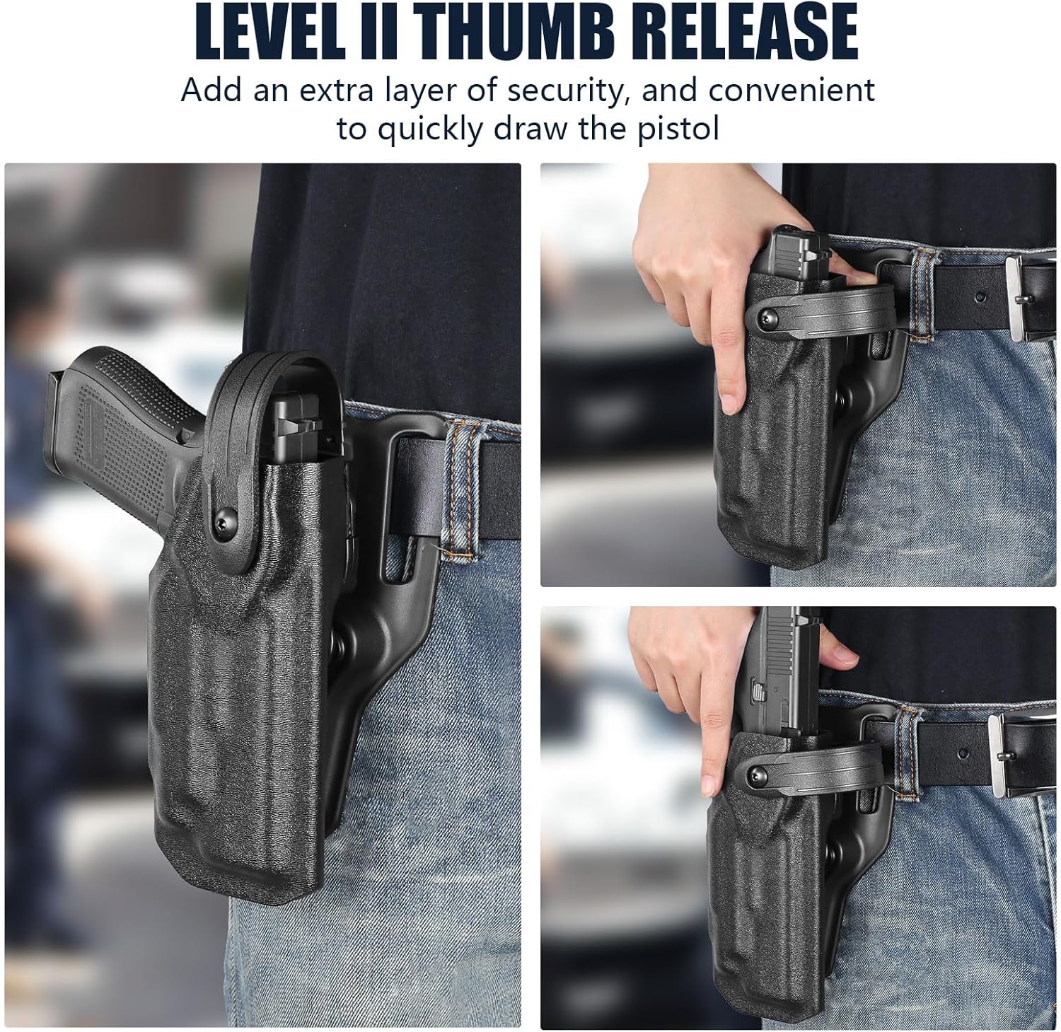WARRIORLAND OWB Kydex Holster light bearing holster for Glock 17/19 Gen 3-5 - Thumb Release - Level II Retention - MB1/MB2/MB3 Compatible - Right Hand - WARRIORLAND