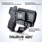 1.75 Inch Metal Clip IWB Kydex Holsters with Optics Ready & Claw for Taurus G2C/G3C  | Right Hand