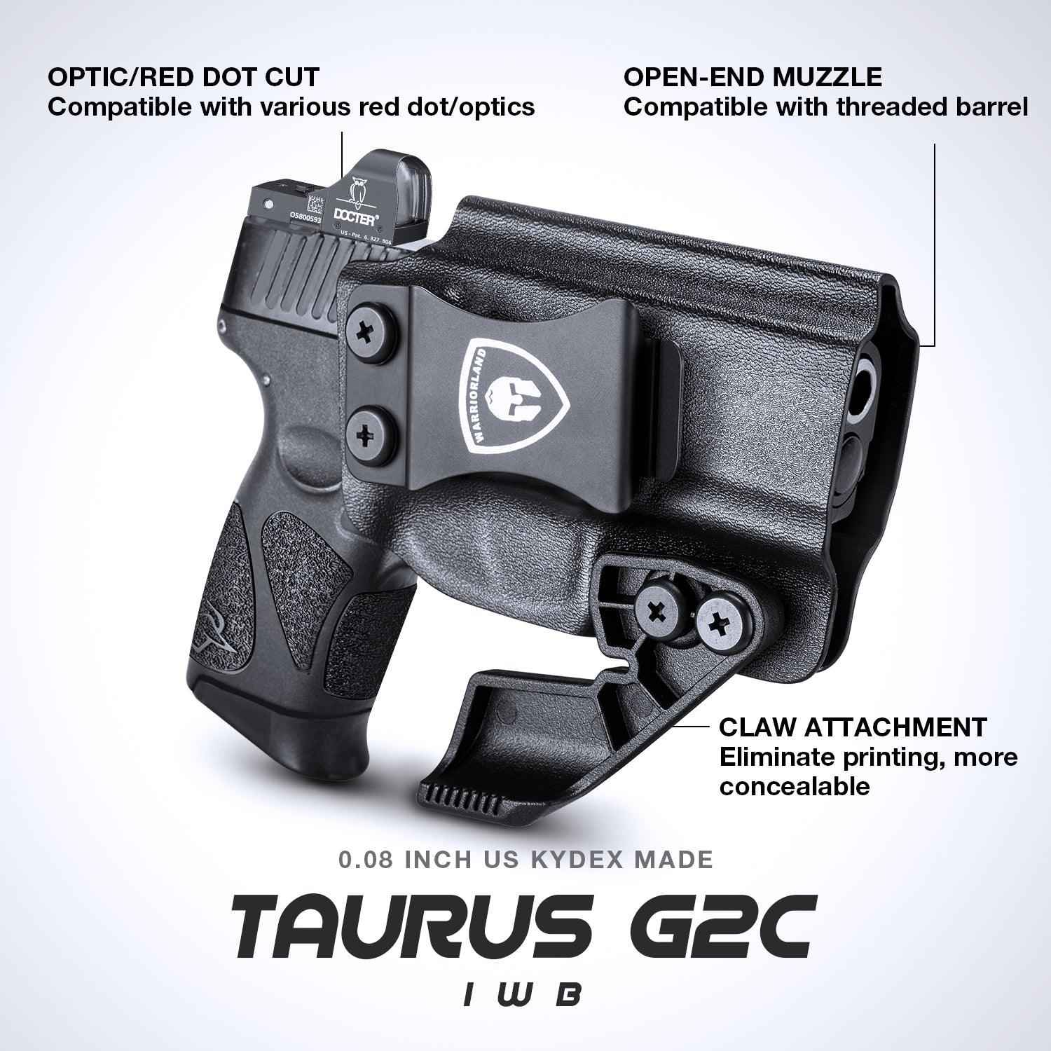 1.75 Inch Metal Clip IWB Kydex Holsters with Optics Ready & Claw for Taurus G2C/G3C  | Right Hand