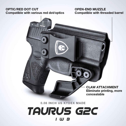 1.75 Inch Metal Clip IWB Kydex Holsters with Optics Ready & Claw for Taurus G2C/G3C  | Right Hand