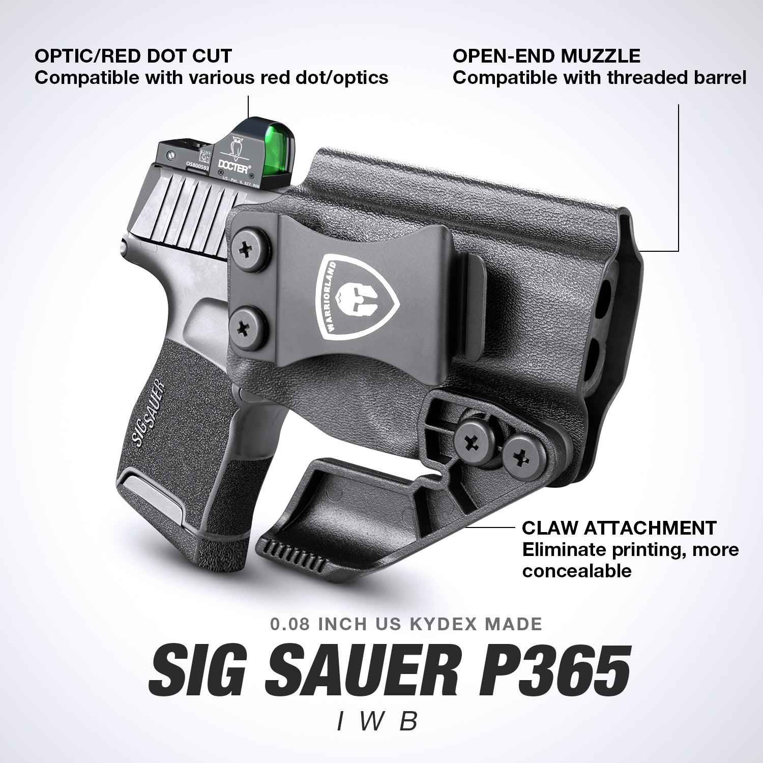 1.75 Inch Metal Clip Kydex IWB Holster with Claw Wing RDS Optics Cut for Sig Sauer P365/P365X/P365XL/P365 SAS  | Right Hand