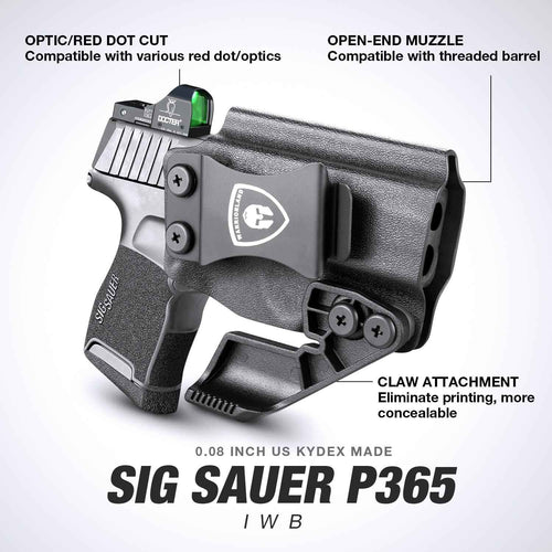 1.75 Inch Metal Clip Kydex IWB Holster with Claw Wing RDS Optics Cut for Sig Sauer P365/P365X/P365XL/P365 SAS  | Right Hand