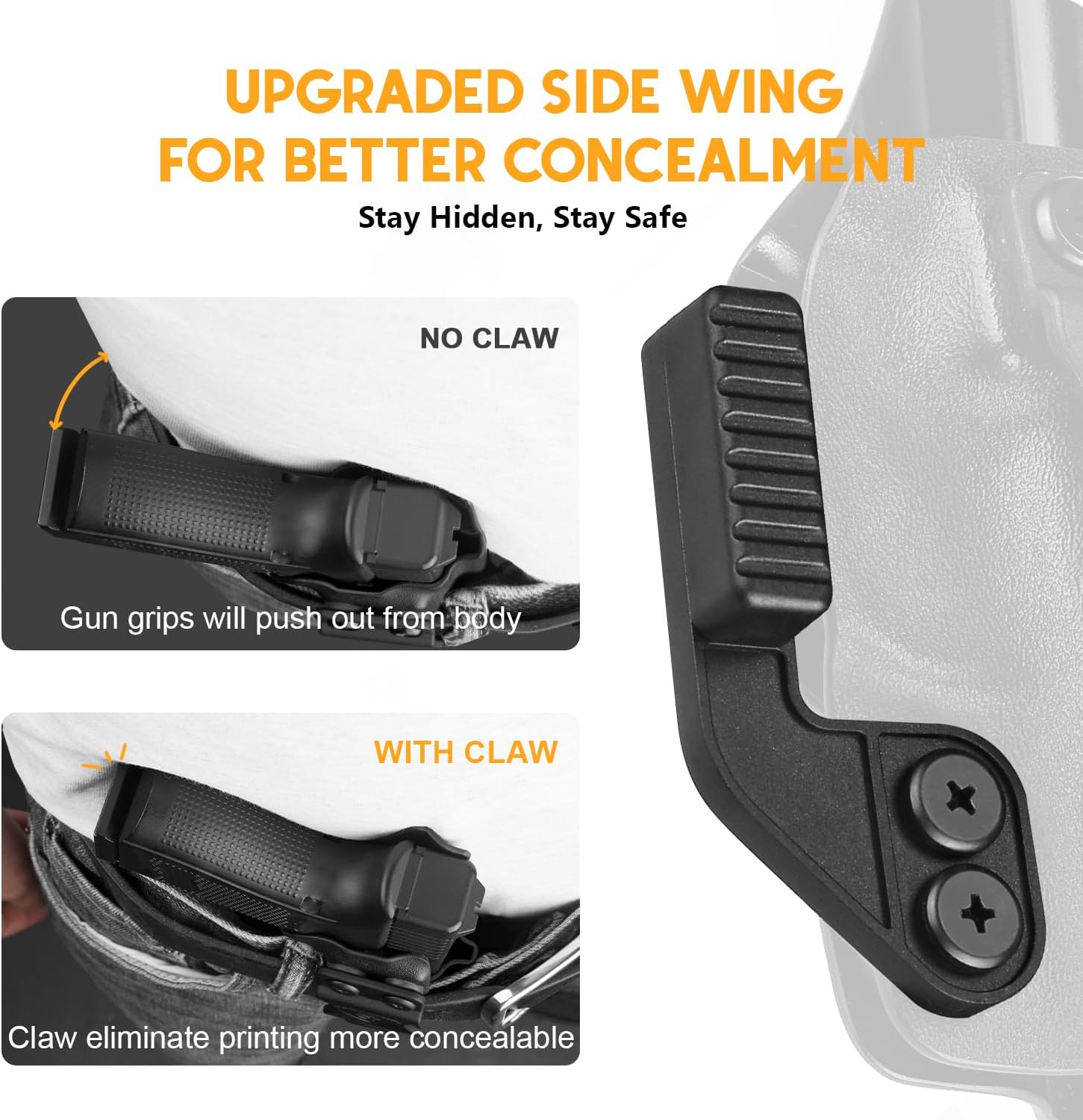 WARRIORLAND Kydex Holster, Fits Glock 43 / 43X / 43X MOS, IWB Carry, Adj. Retention, with Claw & Right-Hand - WARRIORLAND