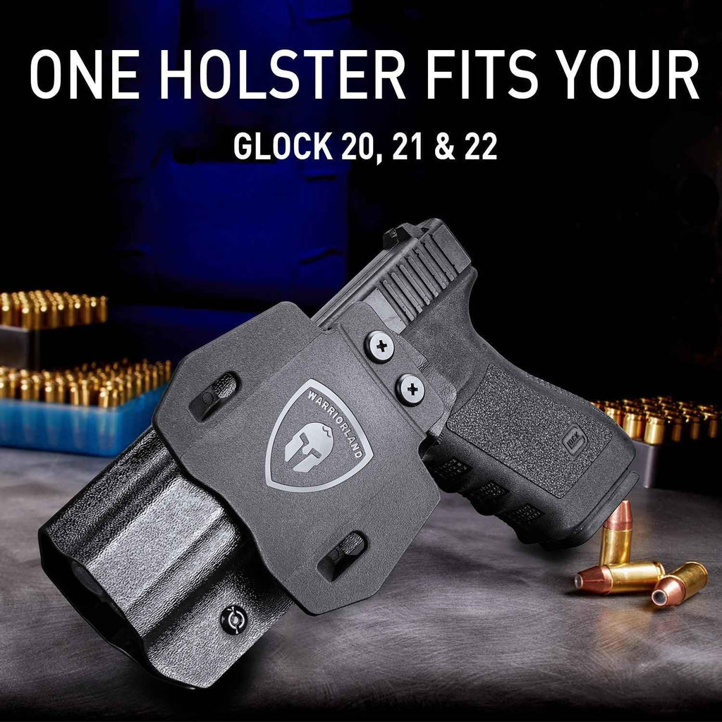 Glock 20 21 22 Holster OWB Kydex Holster Optics Cut: Glock 21 / Glock 20 (Gen 3 4 5) & Glock 22 Gen 5, Outside Waistband Open Carry G21 Holster with 1.75 Inch Paddle, Adj. Retention & Cant, Right|WARRIORLAND