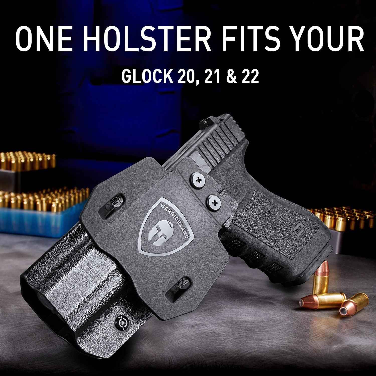 Glock 20 21 22 Holster OWB Kydex Holster Optics Cut: Glock 21 / Glock 20 (Gen 3 4 5) & Glock 22 Gen 5, Outside Waistband Open Carry G21 Holster with 1.75 Inch Paddle, Adj. Retention & Cant, Right|WARRIORLAND
