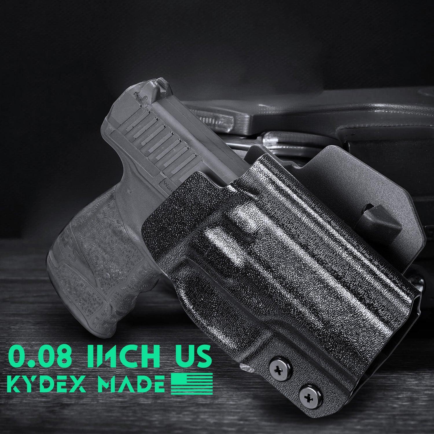 Walther PPS M2 OWB Holster Kydex Made Optics Cut: Walther PPS M2 Pistol, Outside Waistband Open Carry PPS M2 Holster with 1.75 Inch Paddle, Adj. Retention & Cant, Right Hand|WARRIORLAND - WARRIORLAND