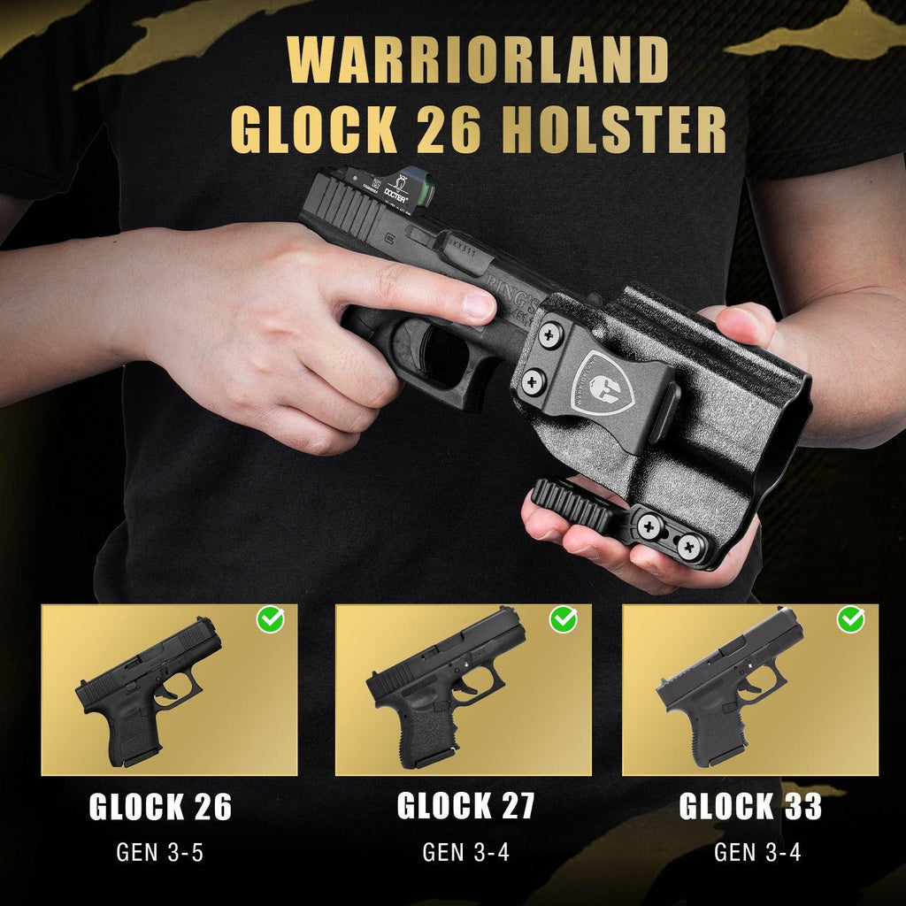 IWB Kydex Holster with Claw Attachment and Optic Cut Fit G26 Gen 1-5 / G27 & G33 Gen 3-4 Pistol, Inside Waistband Appendix Carry G26 Holster, Adj. Cant & Retention, Right Hand|WARRIORLAND - WARRIORLAND