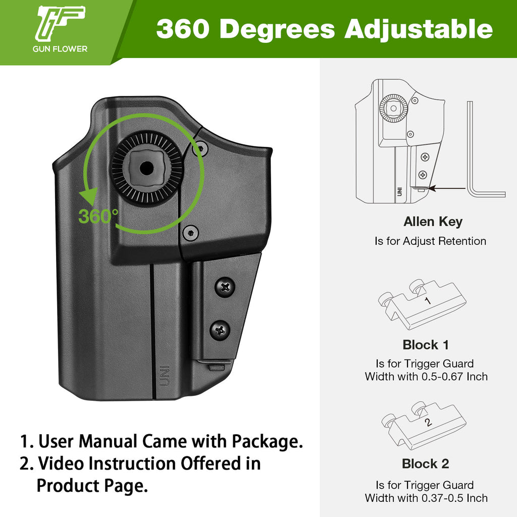 Universal OWB Holster Fit most Gun type Outside Waistband Carry Holster, Adjustable Retention, Index Finger Release,Right Hand - WARRIORLAND