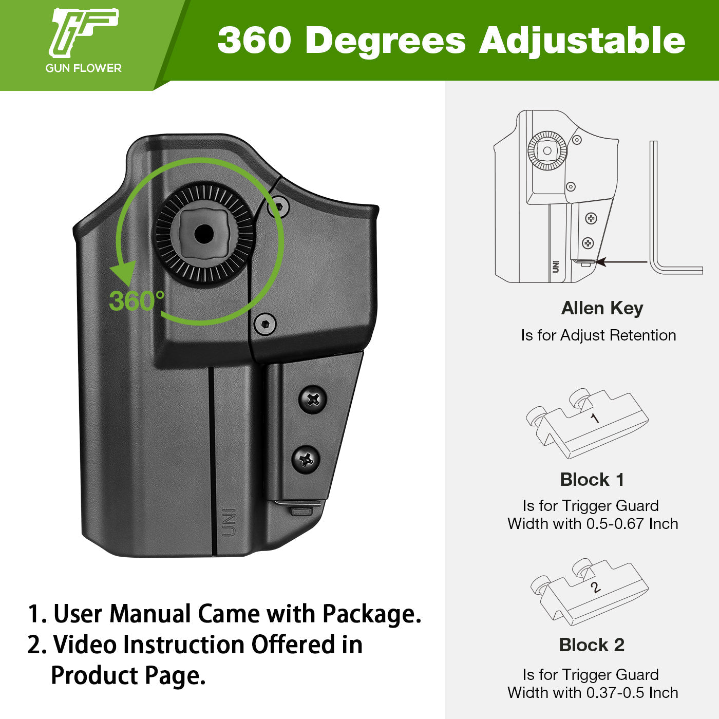Universal OWB Holster Fit most Gun type Outside Waistband Carry Holster, Adjustable Retention, Index Finger Release,Right Hand - WARRIORLAND