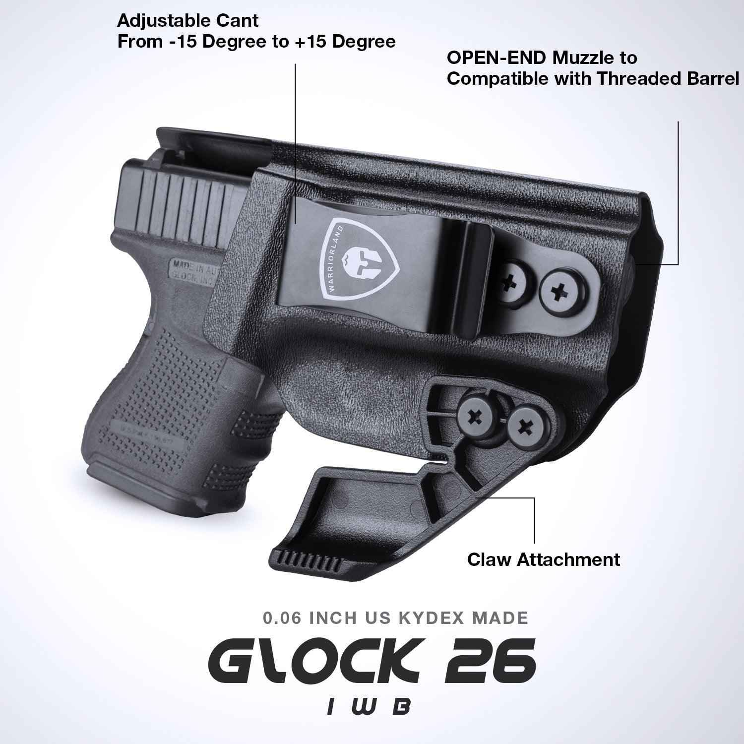 IWB Kydex Holster with Claw for Glock 26, Optic Ready Holster, Metal Belt Clip, 0.06 inch Kydex | Right/Left Hand
