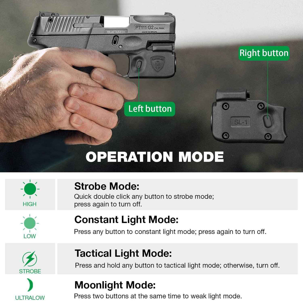 Mini Gun Light with Kydex Holster Tailored Made for Taurus G2C / Taurus G3C /Millennium G2 PT111 Pistol LED Tactical Flashlight
