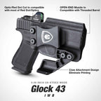 1.75 Inch Metal Clip IWB Kydex Holsters with Claw for Glock 43/43X  Red Dot Sight Optics Cut Trigger Guard Holster for big fat guys | Right Hand