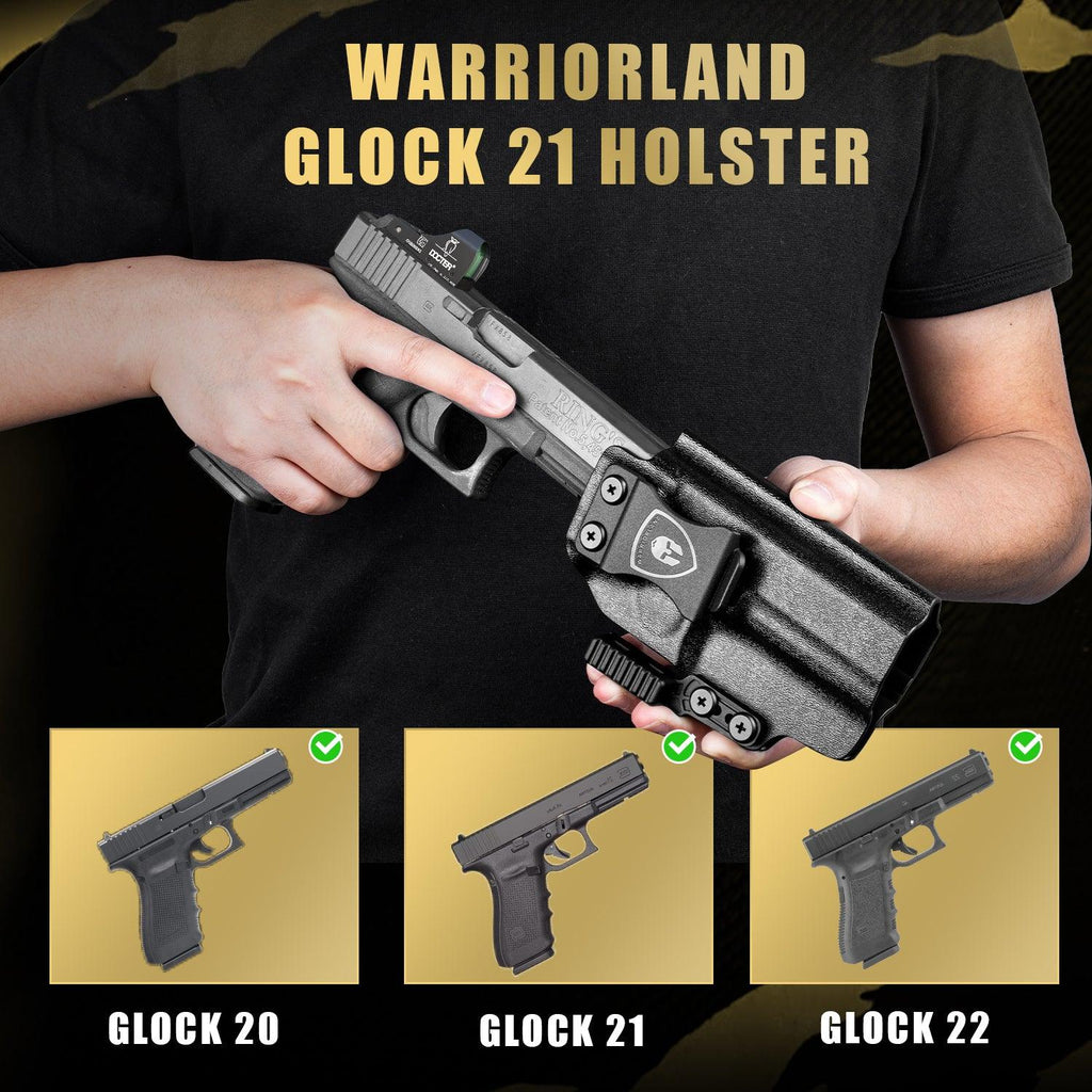 IWB Kydex Holster with Claw Attachment and Optic Cut Fit G20 / G21 (Gen 3 4 5) & G22 Gen 5 Pistol, Inside Waistband Appendix Carry G21 Holster, Adj. Cant & Retention, Right Hand|WARRIORLAND - WARRIORLAND