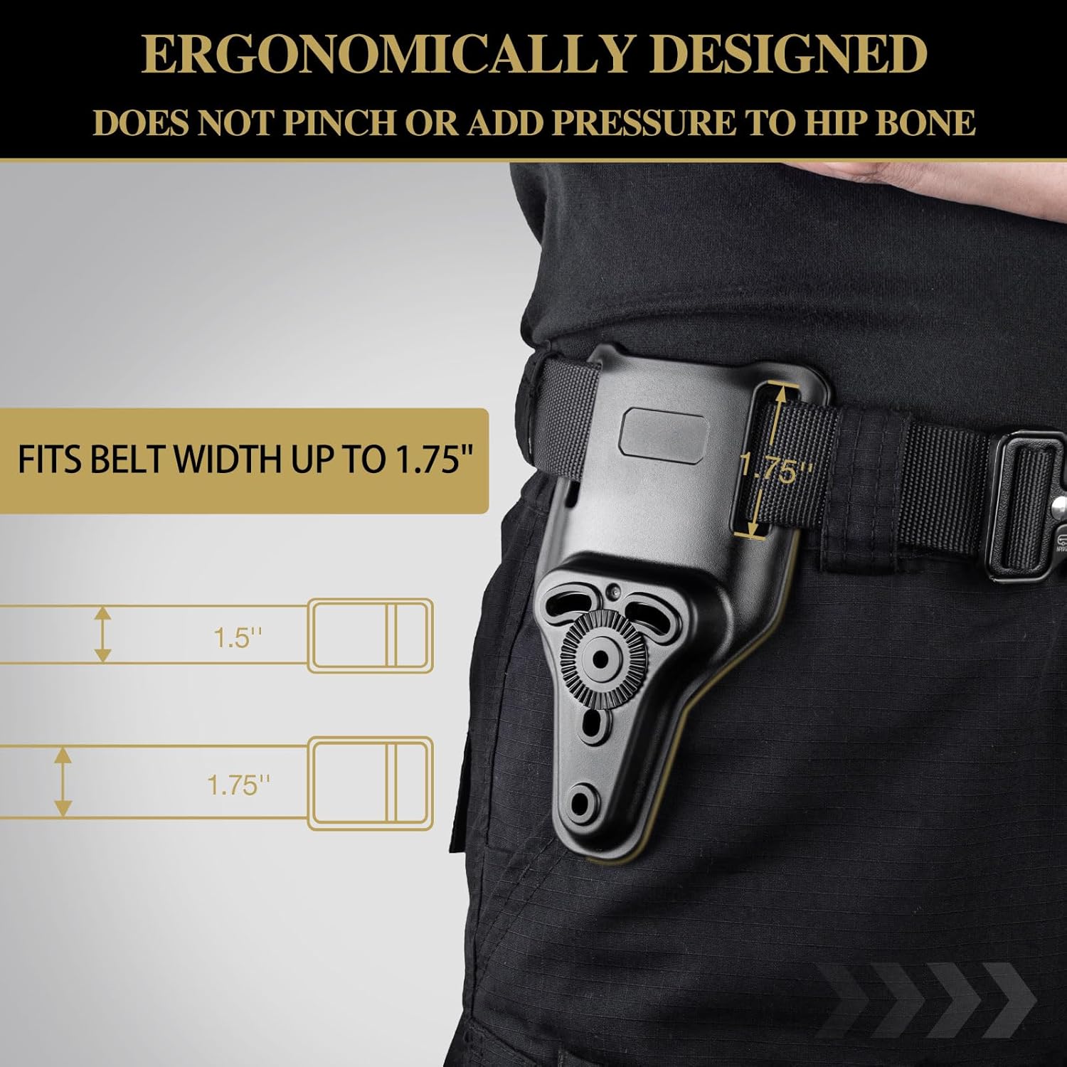 WARRIORLAND Universal Mid-Ride Belt Loop Adapter (CUBL) – 1.75” security Belt Fit, Adjustable 3-Hole Holster & 360° Gearwheel Compatibility - WARRIORLAND