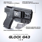 IWB Kydex Glock 43 Holster with Adjustable Ride Height and Metal Belt Clip | WARRIORLAND