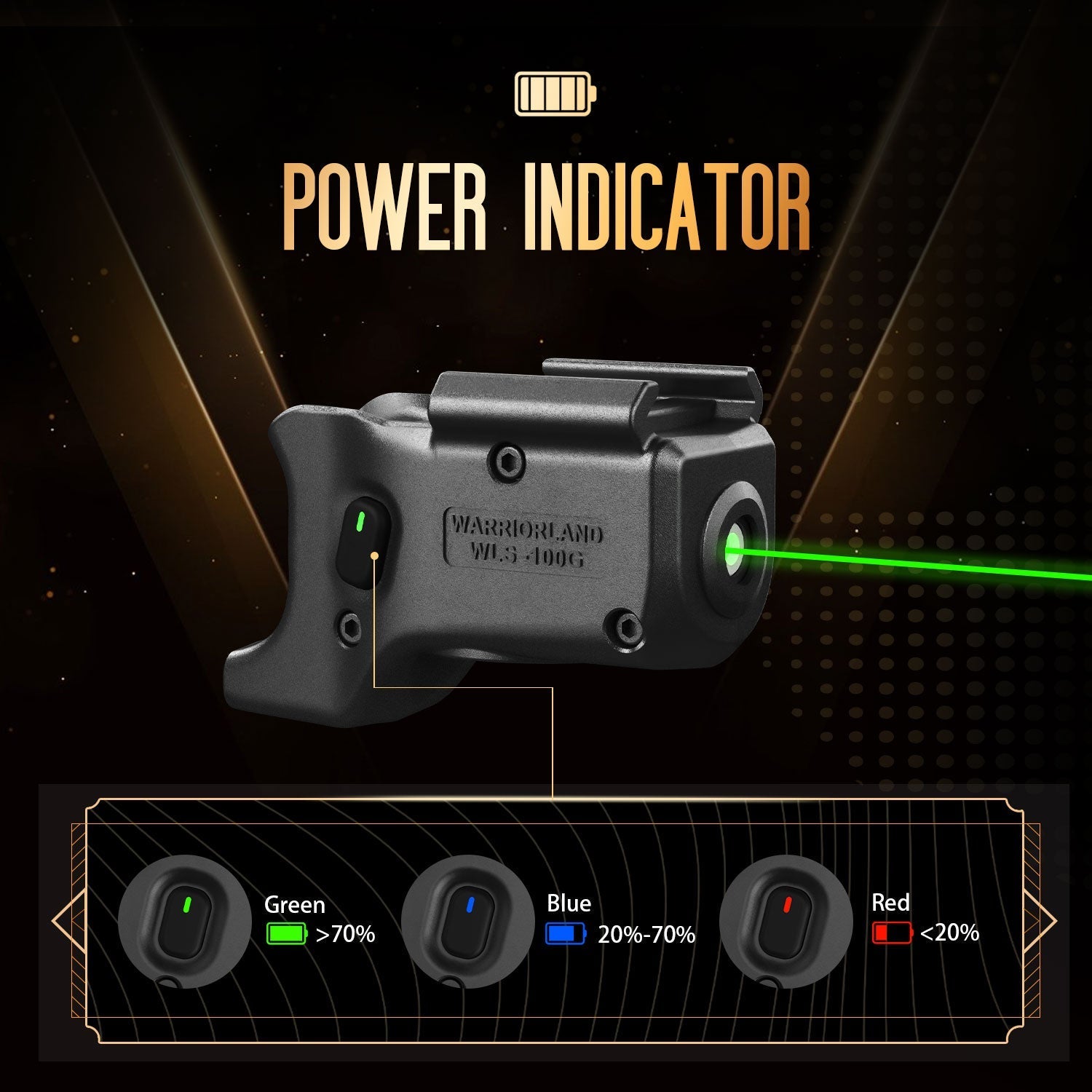 Green Laser Sight Designed to Fit Glock 48 MOS with Holster Combo, Green Beam Sight with Power Indicator, Custom-Made IWB Kydex Holster Right Hand, WLS-100G w/ G48 MOS Holster|WARRIORLAND - WARRIORLAND
