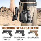 WARRIORLAND Drop Leg Platform for Glock 17/19 (Gen3-5), Glock 22/23/31/32 (Gen3-4), Glock 19X/44/45 w/TLR-1- Level 2 Holster + Mag Holes - Adjustable (No Mag Pouches) Red dot compatible - WARRIORLAND