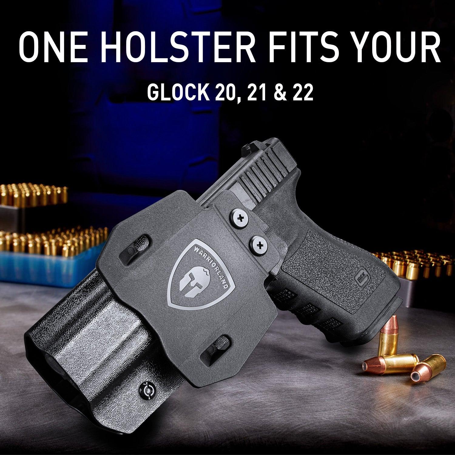 WARRIORLAND Compatible with Glock 20 21 22 Holster OWB Kydex Holster Optics Cut: G21 / G20 (Gen 3 4 5) & G22 Gen 5, Outside Waistband Open Carry G21 Holster with 1.75 Inch Paddle, Adj. Retention - WARRIORLAND