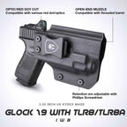Glock 19 TLR8/TLR8A Holster IWB Kydex Holster Optic Cut Fit: Glock 17 19 19X 44 45 Gen 3-5 & Glock 23 32 Gen 3-4 TLR-8/TLR-8A, Inside Waistband Conceal Carry, Adj Retention, Right Hand | WARRIORLAND