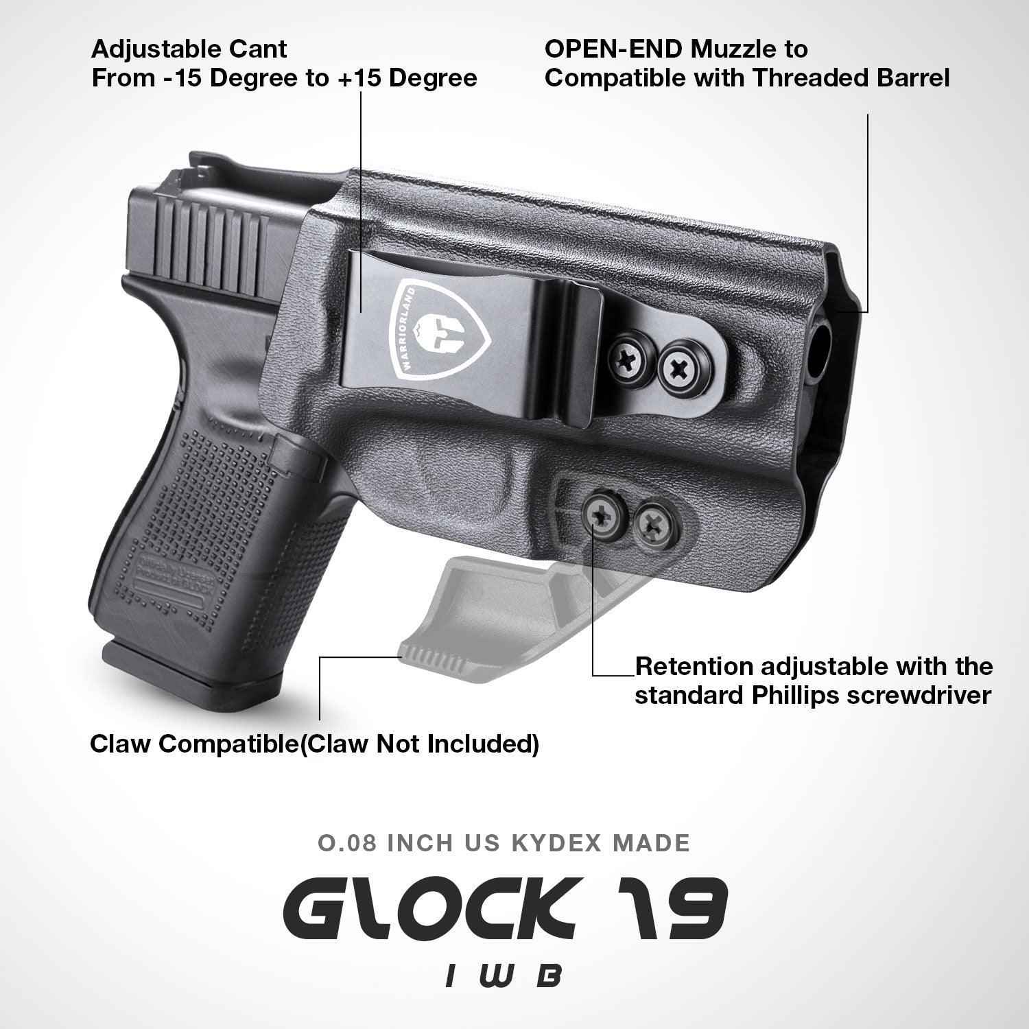 IWB Glock Holster for 17 19 23 26 32 Gen 4 5 19X 44 45 with Adjustable Ride Height and Metal Belt Clip | WARRIORLAND