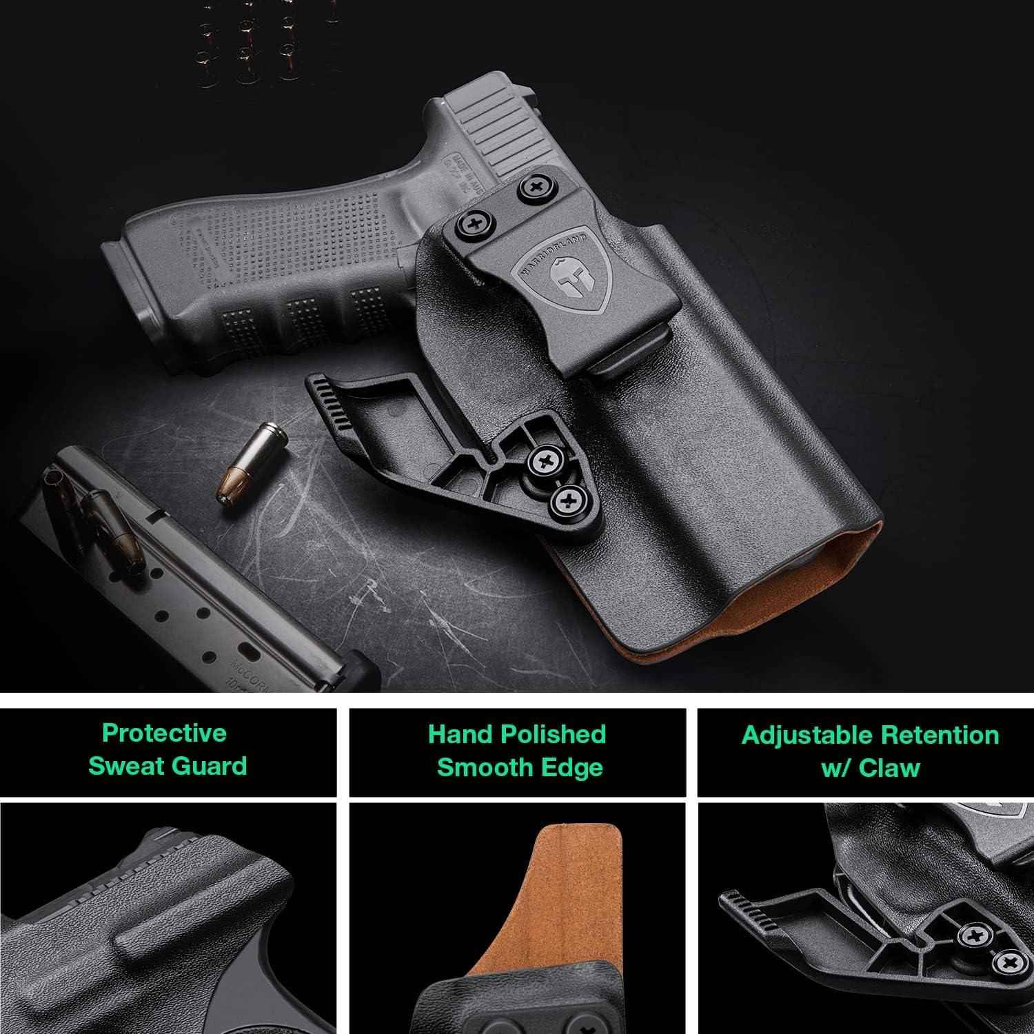 Glock 17 Gen(3-5)/G22/31 Gen(3-4) IWB Kydex Leather Lined Holsters with Optics Cut & Claw, Right Hand