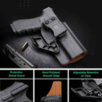 Glock 17 Gen(3-5)/G22/31 Gen(3-4) IWB Kydex Leather Lined Holsters with Optics Cut & Claw, Right Hand