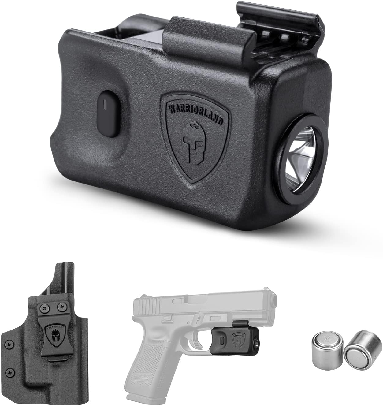 WARRIORLAND Mini Pistol Light with Kydex Holster Tailored Made Compatible with Glock 17/19/21/22 Gen 3 4 5 & G23/32 Gen 4 Pistol, 150 Lumen Glock Railed Handgun Light, LED Tactical Flashlight SL-1 - WARRIORLAND