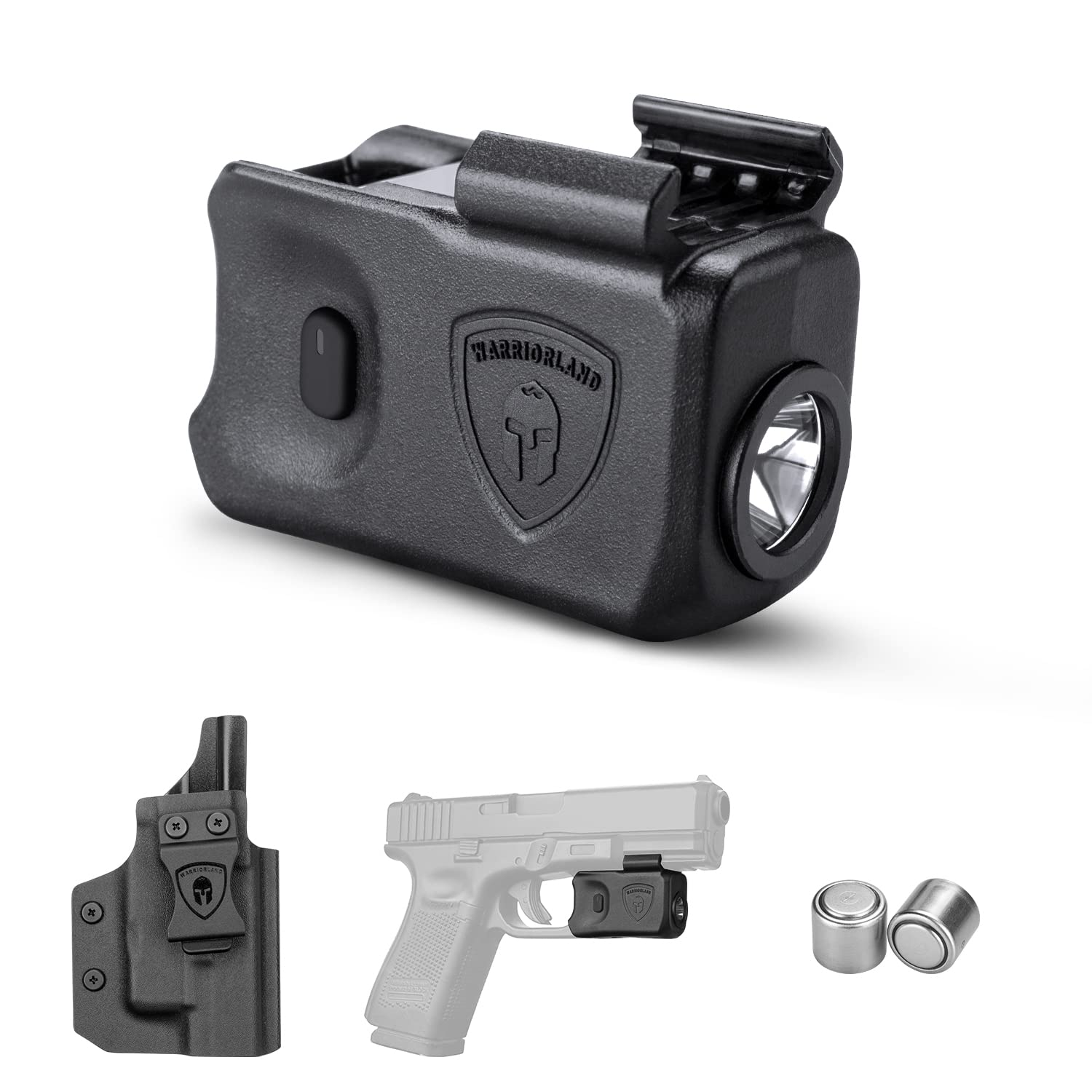 WARRIORLAND Mini Pistol Light with Kydex Holster Tailored Made Compatible with Glock 17/19/21/22 Gen 3 4 5 & G23/32 Gen 4 Pistol, 150 Lumen Glock Railed Handgun Light, LED Tactical Flashlight SL-1 - WARRIORLAND