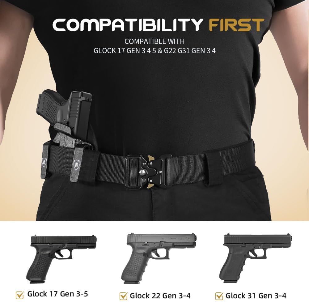 WARRIORLAND IWB Hybrid Kydex&Nylon Gun Holster for Glock 17 Gen 3 4 5 & G22 G31 Gen 3 4 & their MOS version,Optics Cut Pistol Holster,Concealed Carry Holster for Men/Women,Right Hand - WARRIORLAND