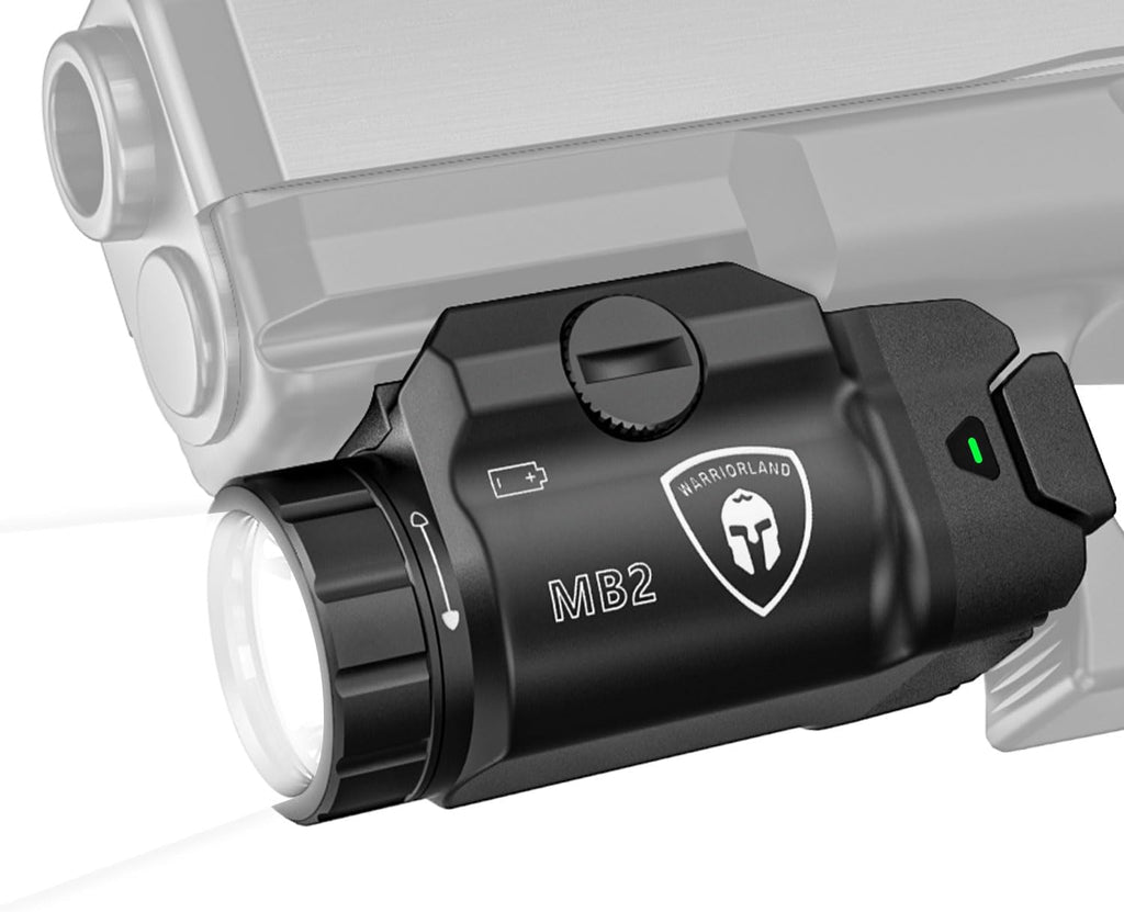 WARRIORLAND 500 Lumen Compact Pistol Light-White LED Tactical Light with Universal Rail Keys-Fits Glock 17/19,SIG SAUER P320,Taurus G2C,Smith&Wesson M&P9-Power Indicator (MB2) - WARRIORLAND