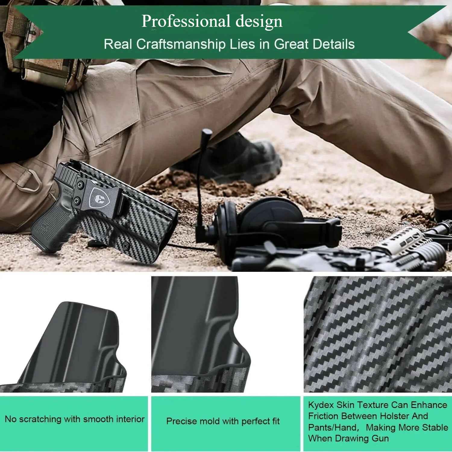 Glock Inside Waistband Holster for Gen 4 5 19X 44 45 - WARRIORLAND Carbon Fiber Kydex IWB Holster