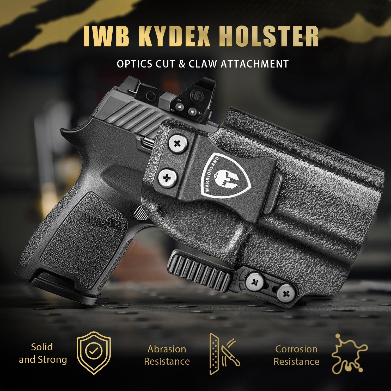Sig P320 IWB Kydex Holster with Claw Attachment and Optic Cut: Sig Sauer P320 Compact M18 / P320 Fullsize M17, Inside Waistband Appendix Carry P320 Holster, Adj. Cant & Retention, Right|WARRIORLAND - WARRIORLAND