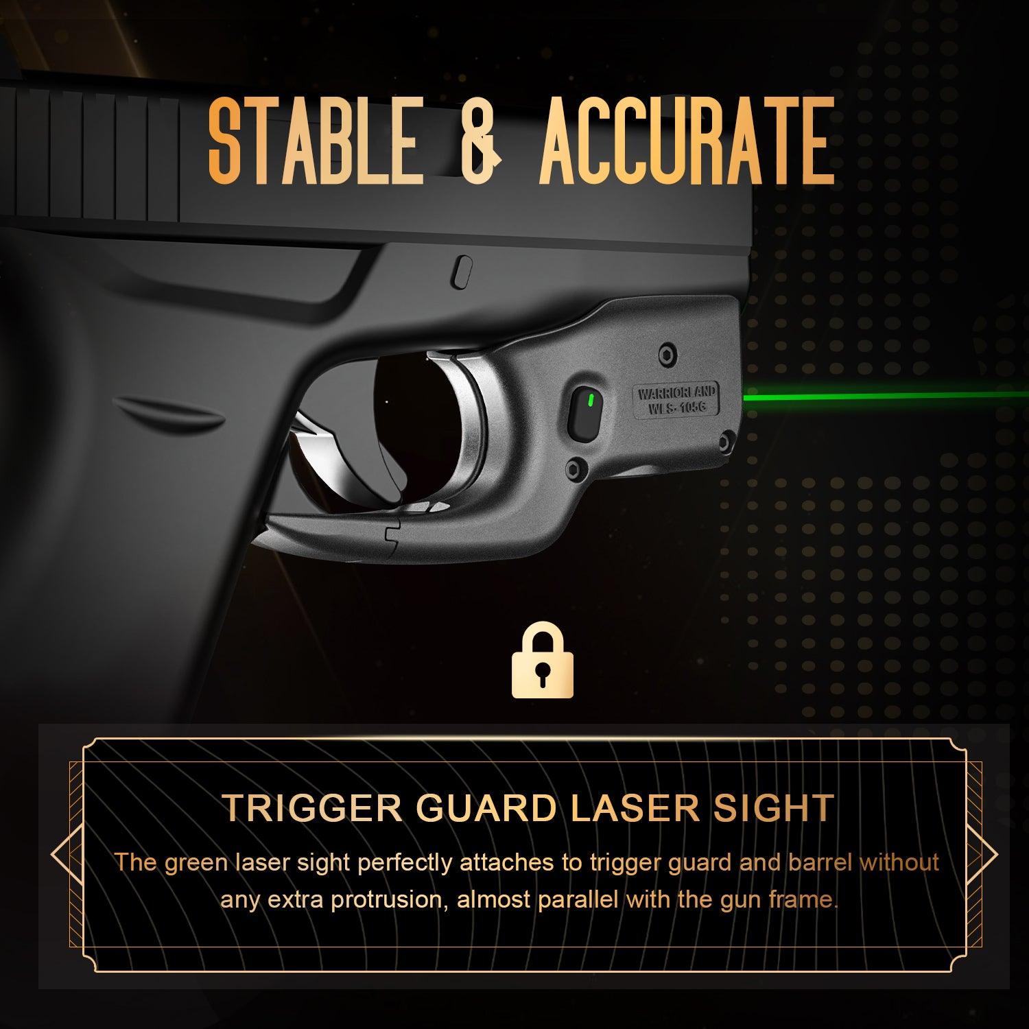 Green Laser Sight Designed to Fit Glock 43/G43X(No Rail Version) with Holster, Green Beam Sight with Power Indicator, Custom-Made IWB Kydex Holster Right Hand, WLS-105G w/ G43 Holster|WARRIORLAND - WARRIORLAND