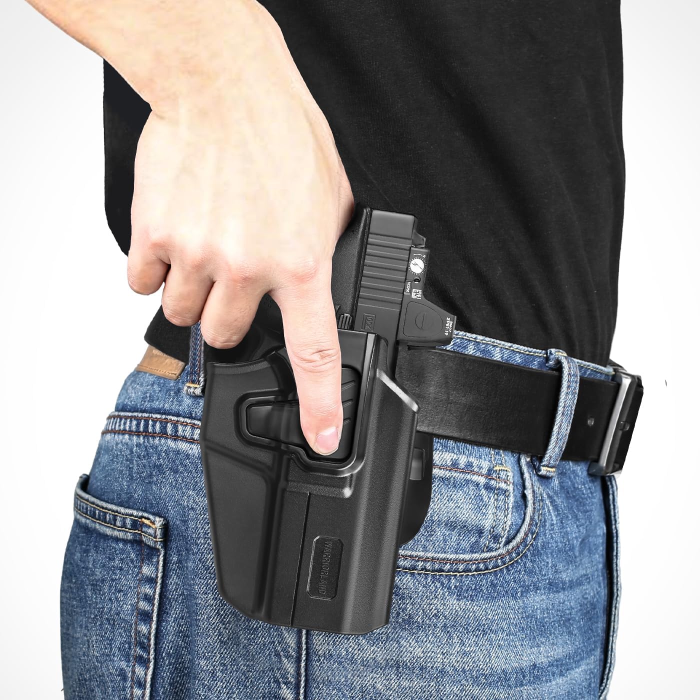 WARRIORLAND Universal OWB Gun Holster w/Optic Cut Ready – Fits Most Popular Compact to Full Size Handguns with 4”–5.3” Barrel – Level II Retention, 360° Adjustable Paddle for 1.5-2.0