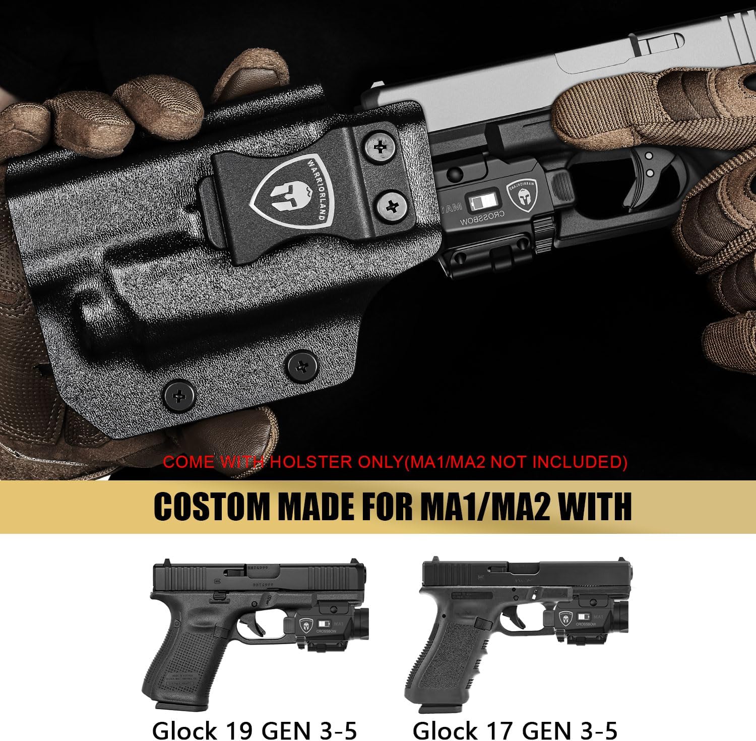 Glock 19/17 Gen 3-5 IWB Kydex Holster | Compatible with Crossbow MA1 & MA2 | Right/Left Hand | WARRIORLAND - WARRIORLAND