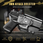 IWB Kydex Holster with Claw and Optic Cut: Glock 17/19/26/34 Gen3-5、Glock 17/19 Gen 4-5 MOS、Glock 23/32 Gen3-4,G19X G26 Gen5 MOS G34 Gen5 MOS G44 G45 G45 MOS Inside Waistband Appendix Carry G19 Holster, Adj. Cant & Retention, Right Hand|WARRIORLAND - WARRIORLAND