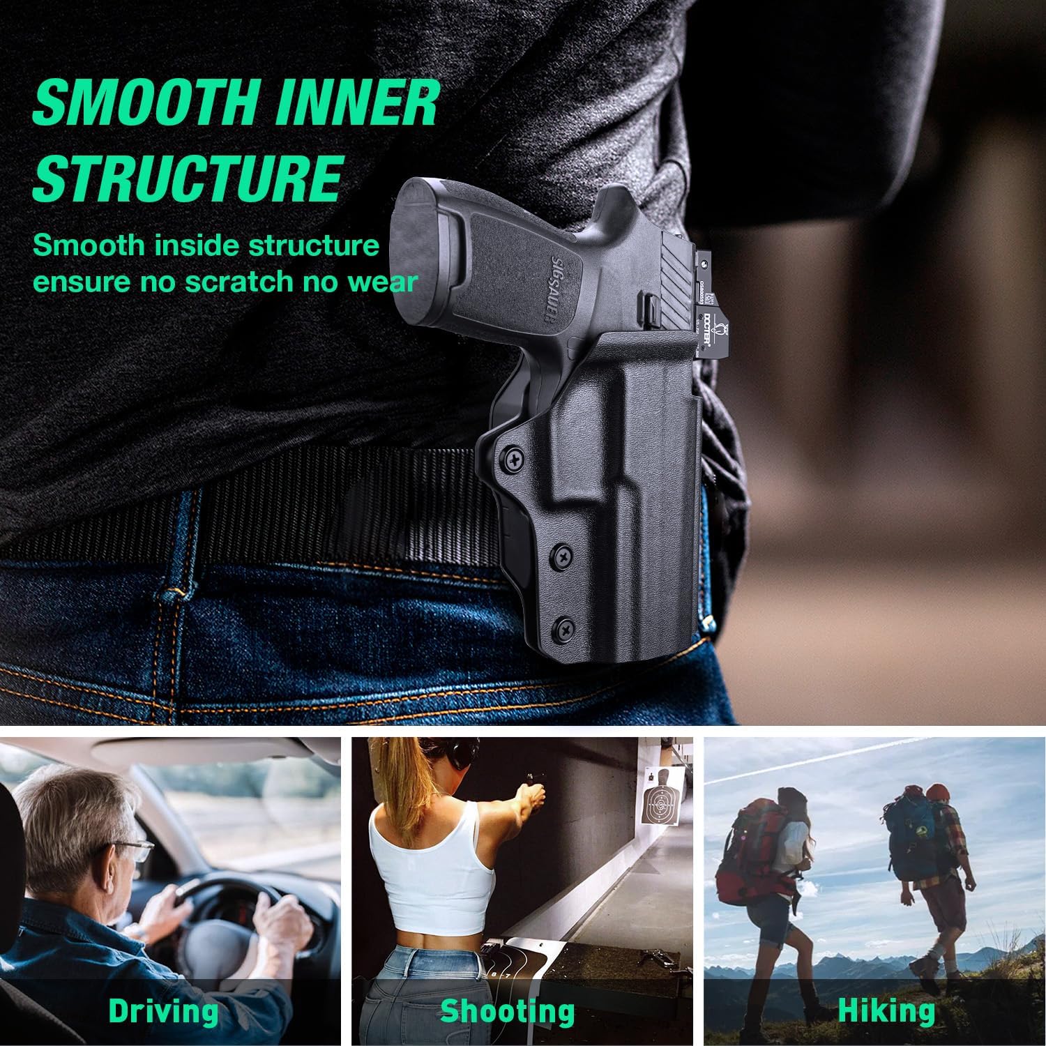 WARRIORLAND OWB KYDEX Holster Thumb Release & Optics Cut Fit: Sig P320 Compact M18 / P320 Full Size M17 / P320-XFIVE Legion, Outside Waistband 360 Degree Adj. Fits 1.5