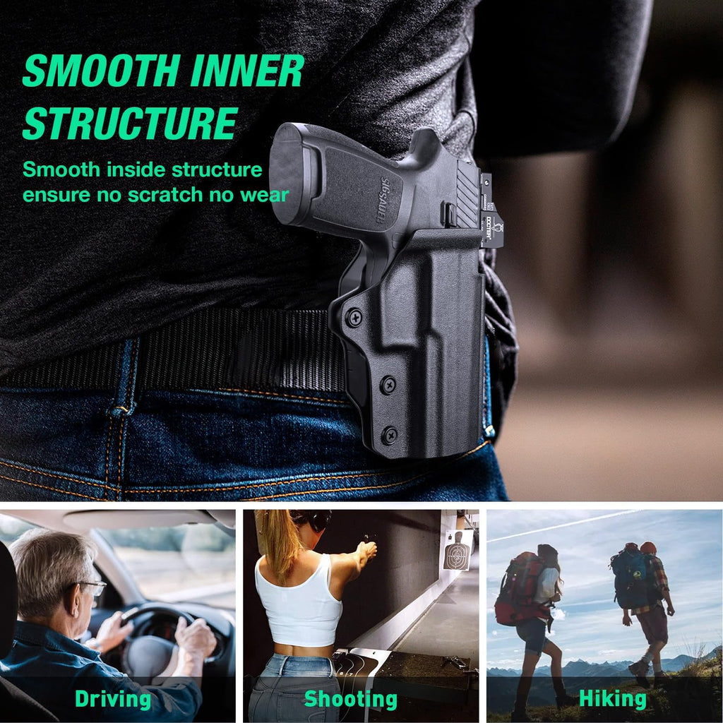 WARRIORLAND OWB KYDEX Holster Thumb Release & Optics Cut Fit: Sig P320 Compact M18 / P320 Full Size M17 / P320-XFIVE Legion, Outside Waistband 360 Degree Adj. Fits 1.5"-2.25" Belt, Right Hand - WARRIORLAND